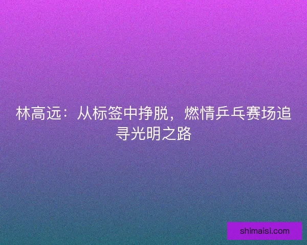 林高远：从标签中挣脱，燃情乒乓赛场追寻光明之路