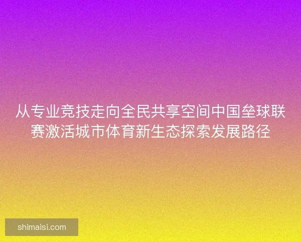 从专业竞技走向全民共享空间中国垒球联赛激活城市体育新生态探索发展路径
