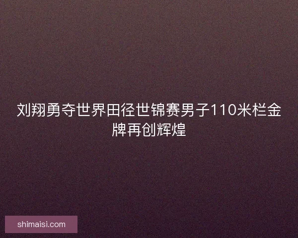 刘翔勇夺世界田径世锦赛男子110米栏金牌再创辉煌 刘翔勇夺世界田径世锦赛男子110米栏金牌再创辉煌