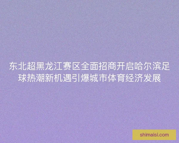 东北超黑龙江赛区全面招商开启哈尔滨足球热潮新机遇引爆城市体育经济发展